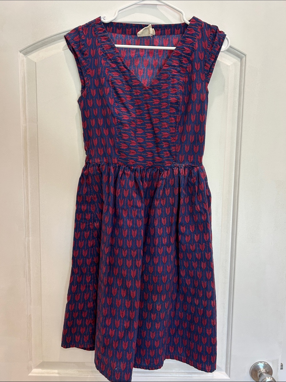 Mata Traders Navy Midi Dress with Red Tulip Print